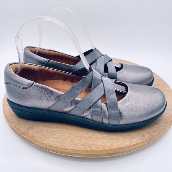 Vionic Shoes Womens 7 38 Silver Leather Orthopedic Mary Jane Loafers Preppy - Picture 7 of 11